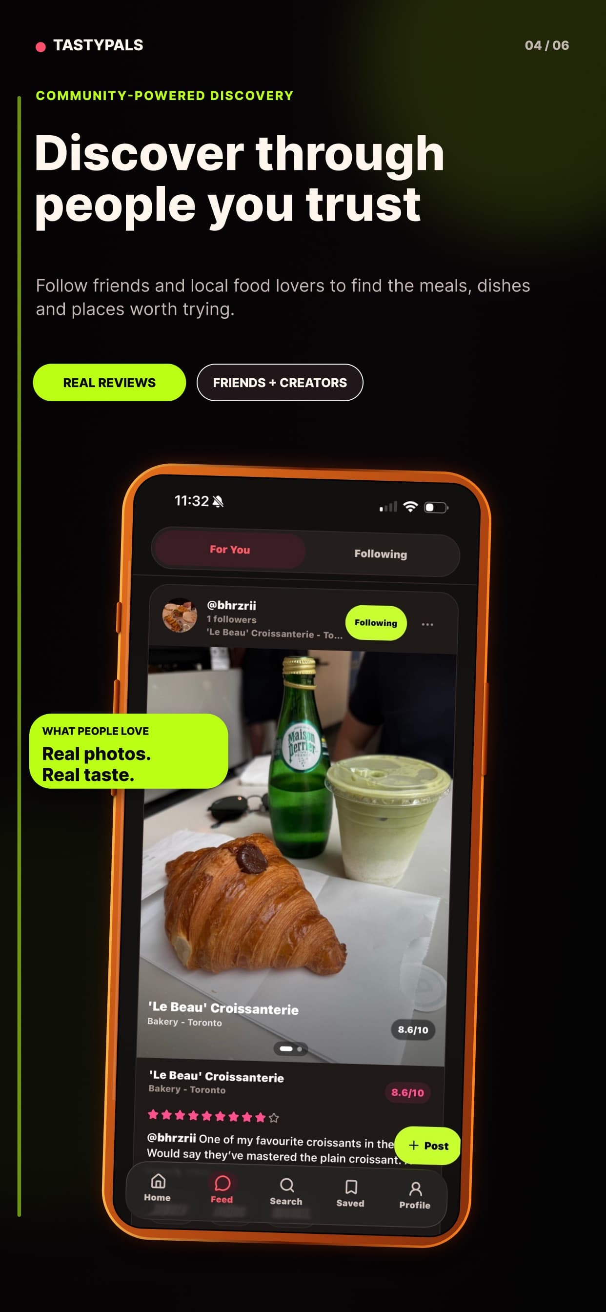 TastyPals community reviews app screen